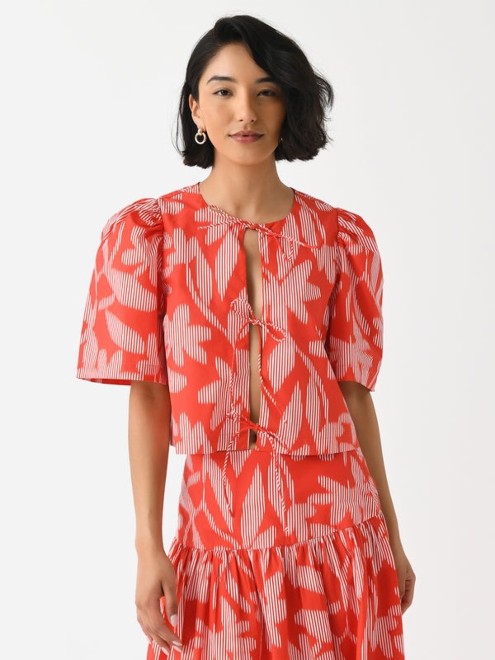 RHODE Hope Red Patterned Tie-Front Blouse